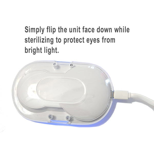 Starlite Smile sterilizing charging case placed face down while it sterilizes.